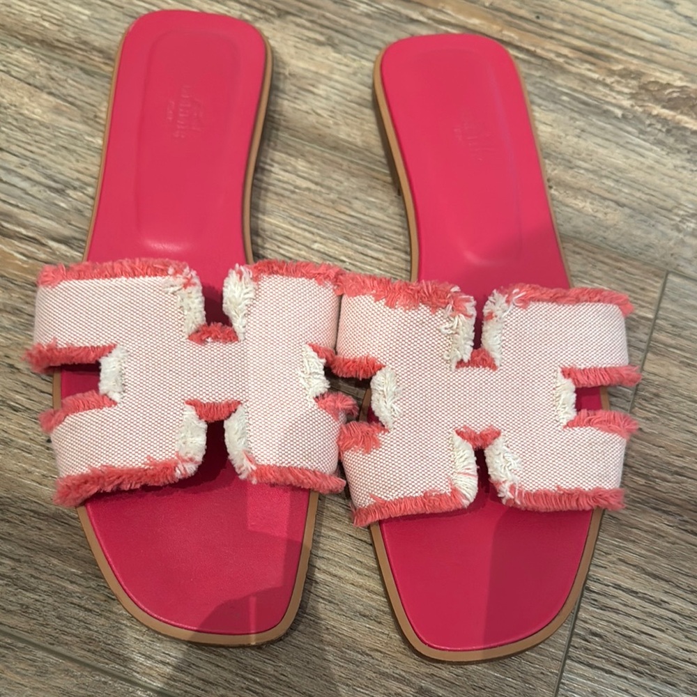 Authentic Hermes Oran Sandals with Fringe Detail